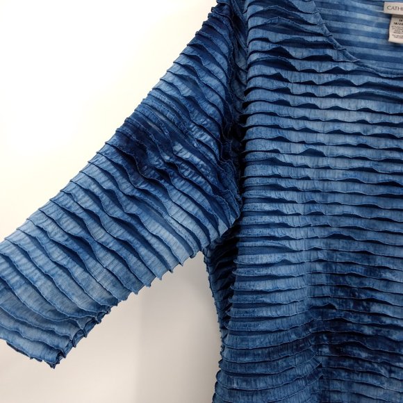 CATHERINES Blouse 1X 18-20W Plus Blue Chinelle Scoop Neck 3/4 Sleeve - Picture 5 of 11